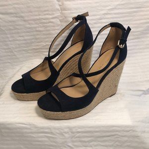 SAKS FIFTH AVE navy blue suede wedge espadrille